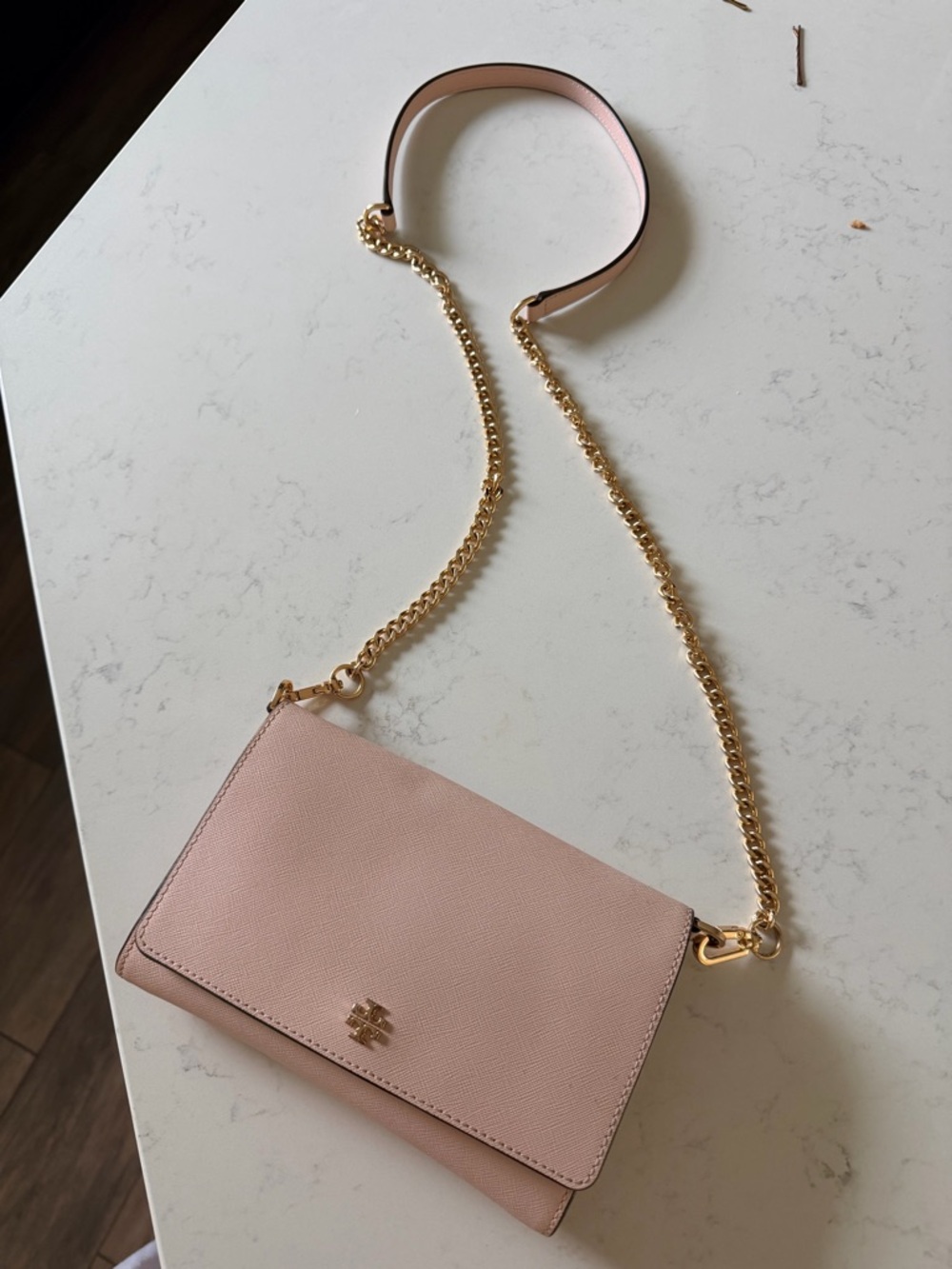 Tory Burch Blush Pink Crossbody with Gold Chain